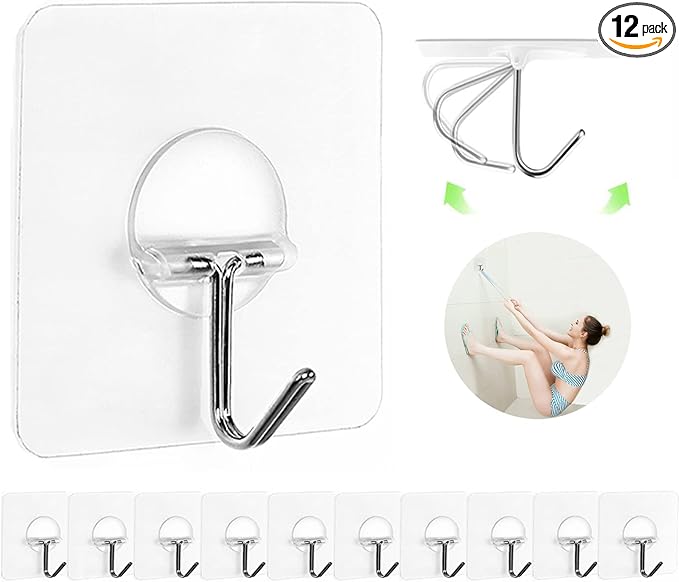 JINSHUNFA Adhesive Wall Hooks 13LB Heavy Duty No Drill Transparent Waterproof by JINSHUNFA