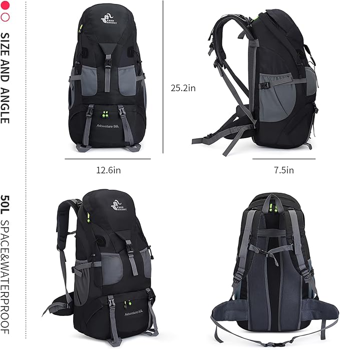 Bseash 50L Hiking Backpack, Water Resistant Lightweight Outdoor Sport Daypack - Image 2