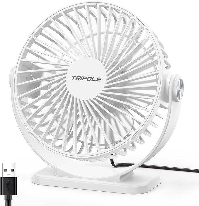 TriPole Small Desk Fan USB Powered Personal Fan 3 Speeds Strong Airflow Mini by TriPole