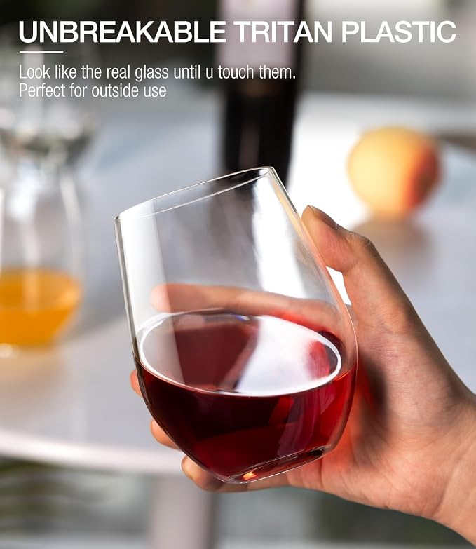 Unbreakable Plastic Stemless Wine Glasses Set of 6, Tritan Plastic Wine Glass - Image 2