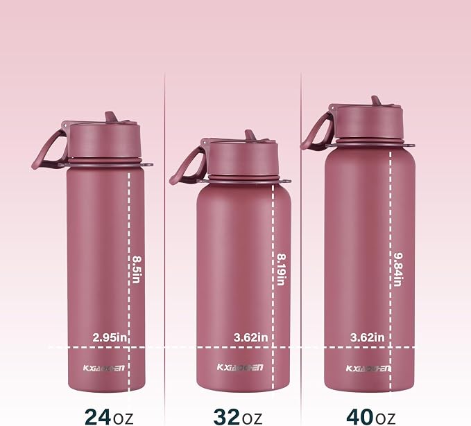 KXIAOCHEN Insulated Water Bottle, Stainless Steel Water Bottle, 2 Lids - Image 4