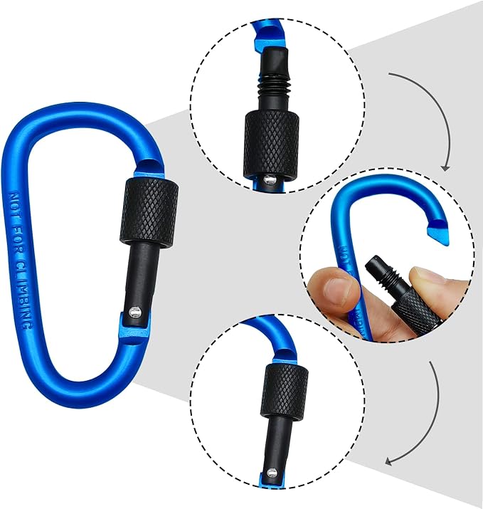6 Pack Small Locking Carabiner, 3 Inch Aluminum D-Shape Snap Hook - Image 2