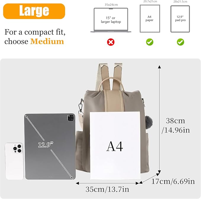 PINCNEL Women Backpack Purse Waterproof Nylon Anti-theft Rucksack Lightweight - Image 3