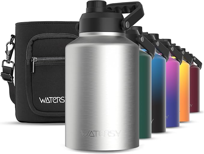 WATERSY 1 Gallon Water Bottle Insulated, BPA Free&Leak Proof, 128oz Stainless by Watersy
