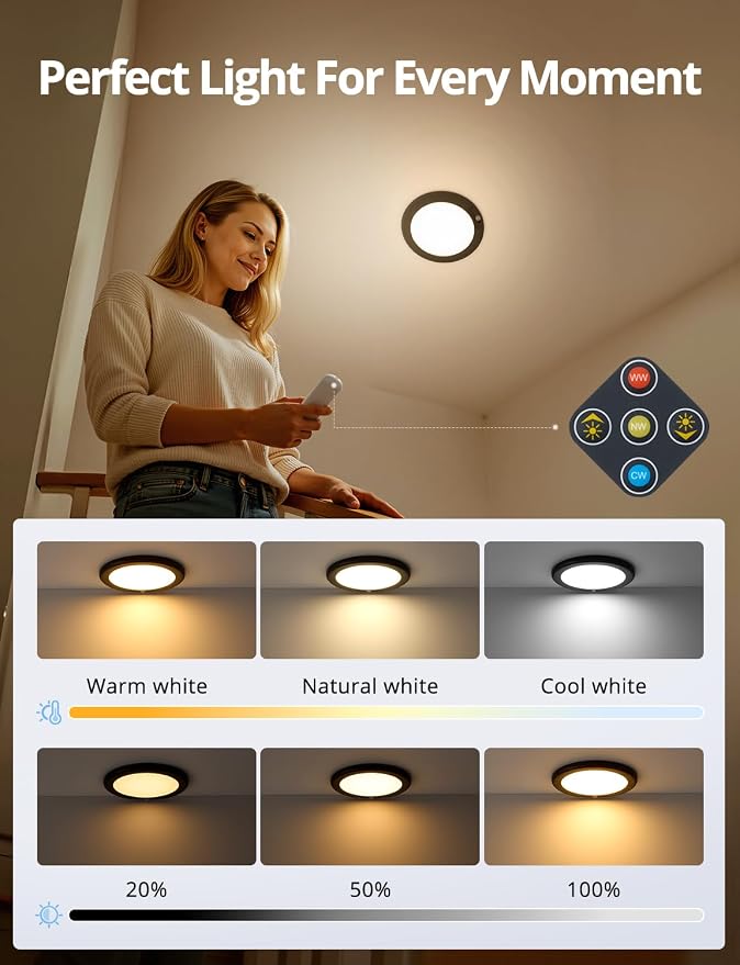 Combuh Black Operated Battery Powered Motion Sensor Ceiling Lights Wireless - Image 6