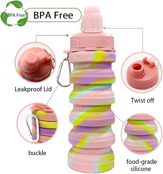 Silicone Collapsible Sports Water Bottles 500ml 16oz, Leak proof Twist Cap BPA - Image 4