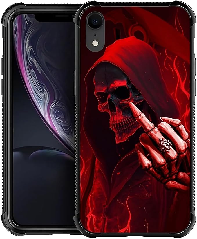 for iPhone XR Case, Gestures Funny Skull Pattern Graphic Design Girl Boy Soft by FKBRCL4U