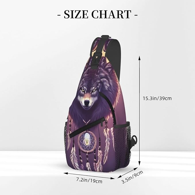 Dream Catcher Wolf Sling Bag For Women Men Wolf Pattern Backpack Crossbody - Image 3