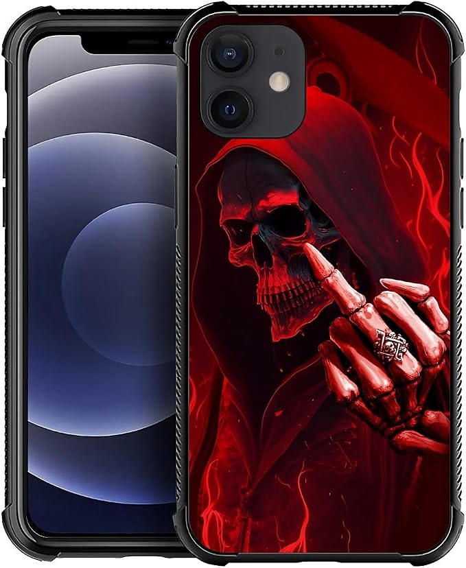 for iPhone 12 Mini Case, Gestures Funny Skull Pattern Graphic Design Girl Boy by FKBRCL4U