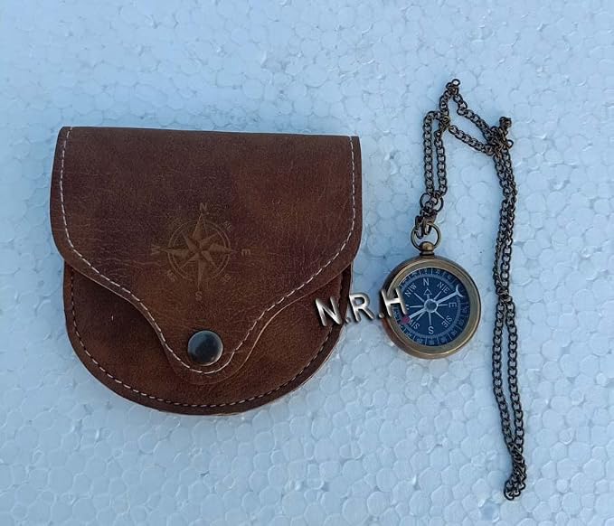 Brass Compass with Leather Case and Chain Locket Compass Navigation Compass - Image 3