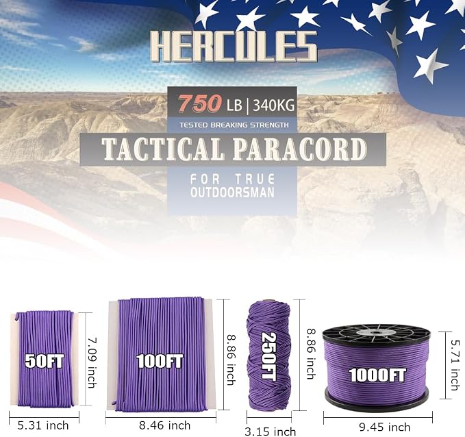 HERCULES 750lb Paracord 4mm 11 Strands Tactical Parachute Cord, Outdoor Gear - Image 2