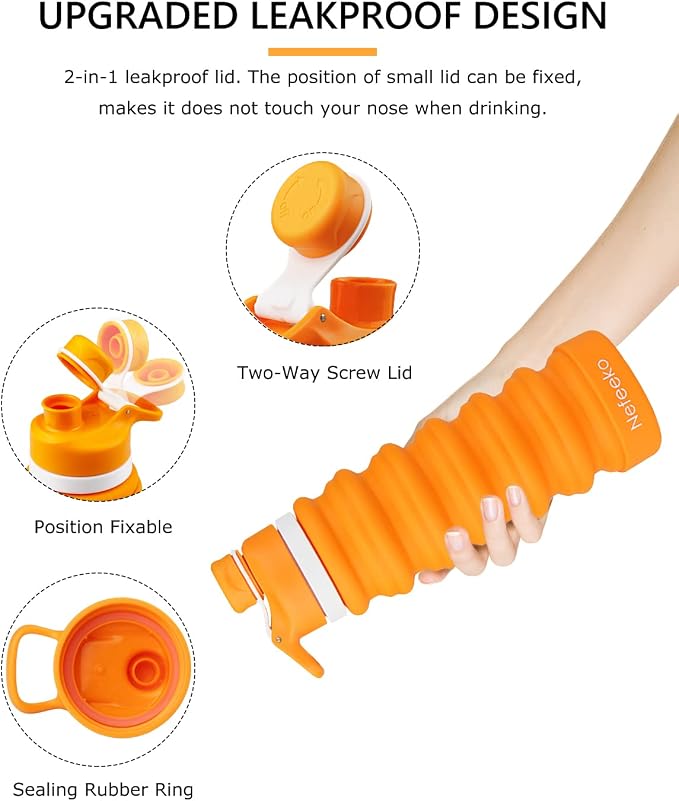 Nefeeko Collapsible Water Bottle, 26oz Silicone Foldable Water Bottles - Image 3