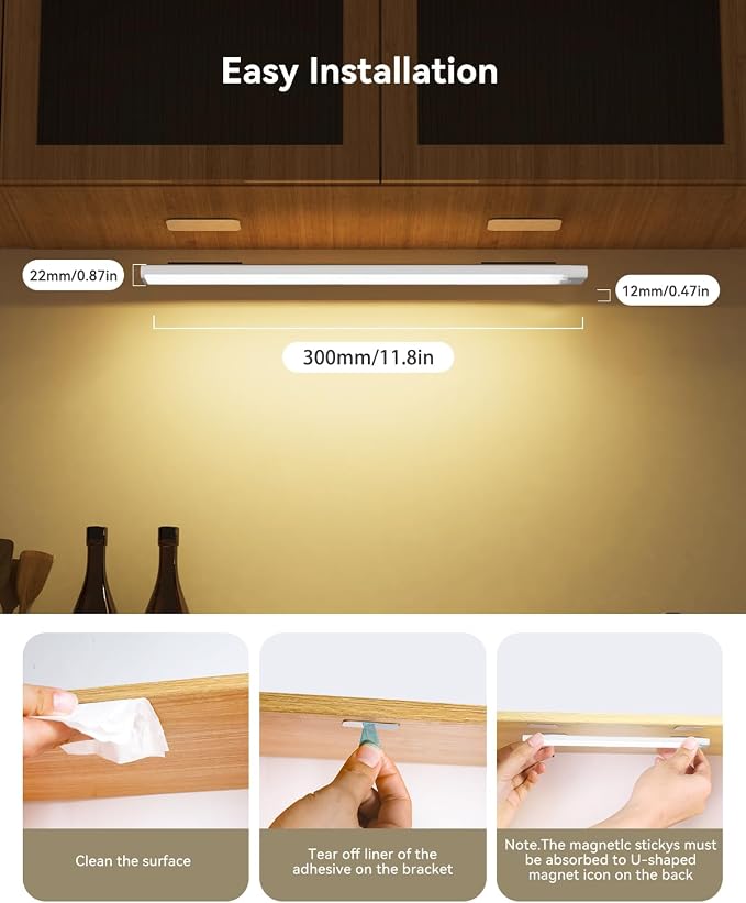Under Cabinet Lighting 12 Inch 3-Pack, Rechargeable Motion Sensor Light Indoor - Image 3