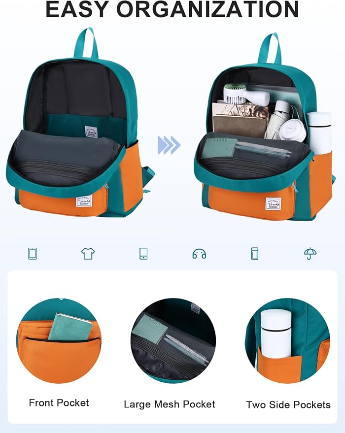 VASCHY Lightweight Backpack for School, Water Resistant Classic Bookbag - Image 3