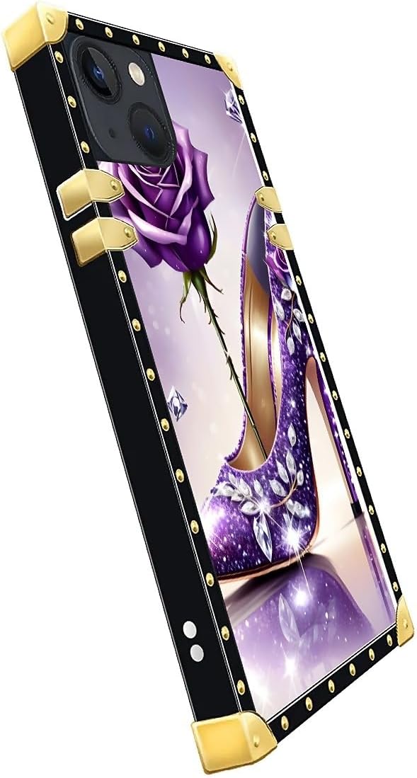 Compatible with iPhone 13 Case, High Heeled Purple Diamond Rose Luxury Golden - Image 4
