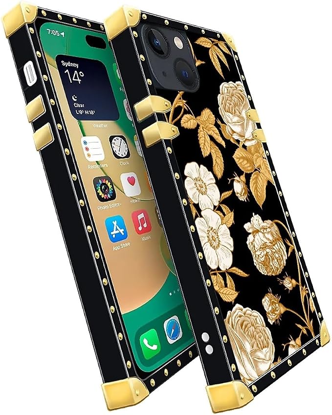 Compatible with iPhone 14 Case, Blooming Rose Golden Flower Luxury Golden - Image 3