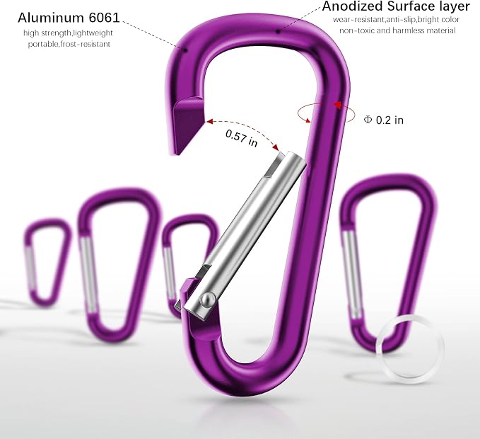 sprookber 2.28" Small Carabiner Clip Keychain, D Ring Caribeaner Clip, Key Clip - Image 3