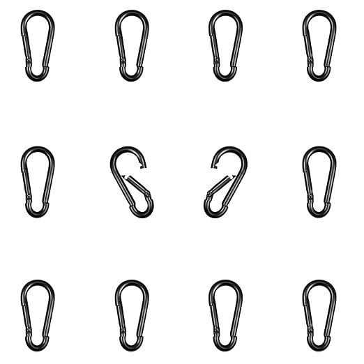 12 Pack 1.57" Heavy Duty Carabiner Clips, M4 Black Galvanized Steel Spring Snap by SEUNGCH
