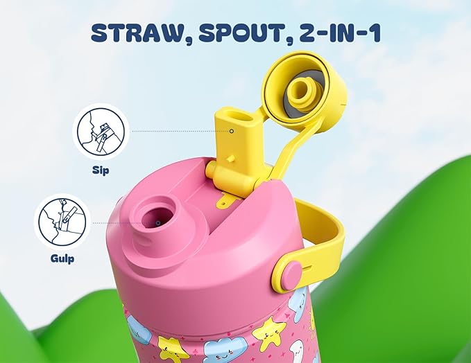 12 oz Kids Water Bottle for Girls: Leakproof, Durable Straw Spout Lid, 24H Cold - Image 6