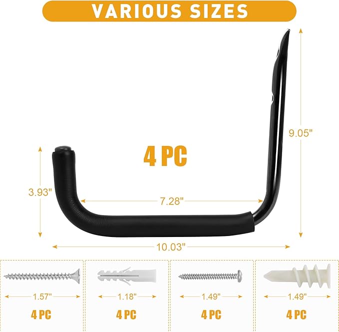 KURUI 10" Garage Organization Wall Hooks, 66 LB Heavy Duty Water Hose Holder - Image 7
