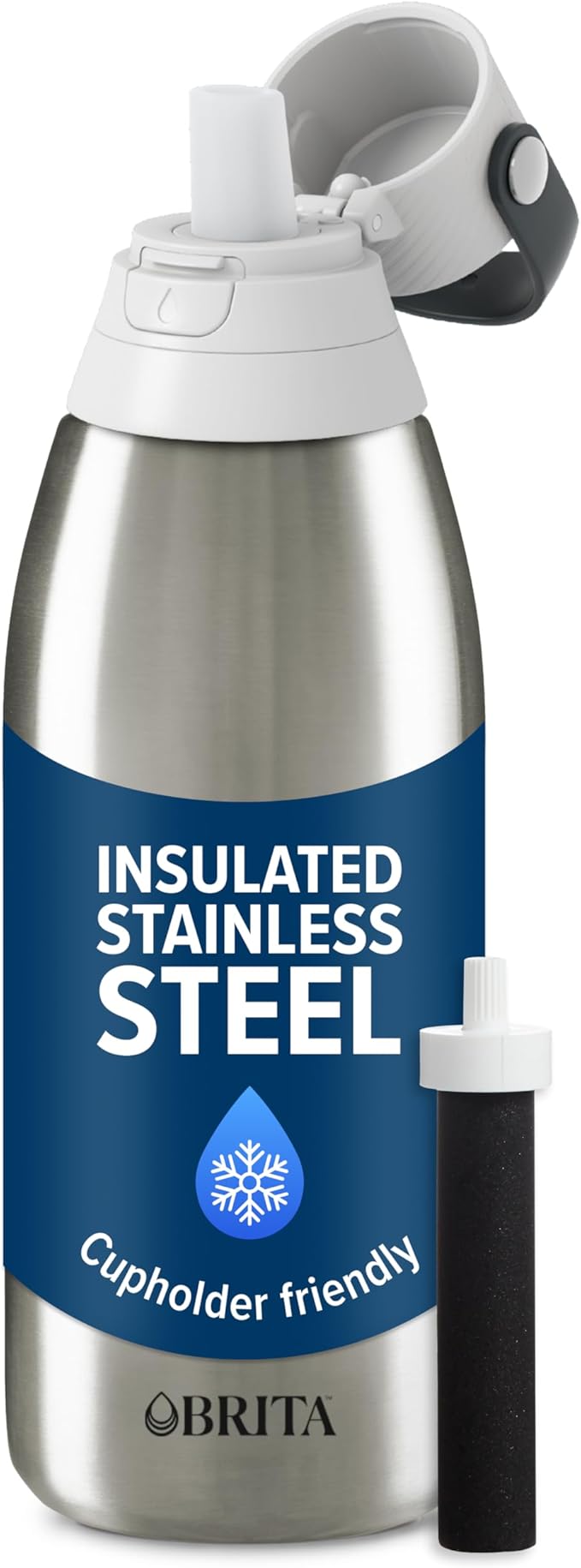 Brita Stainless Steel Premium Filtering Water Bottle, Replaces 300 Plastic by Brita