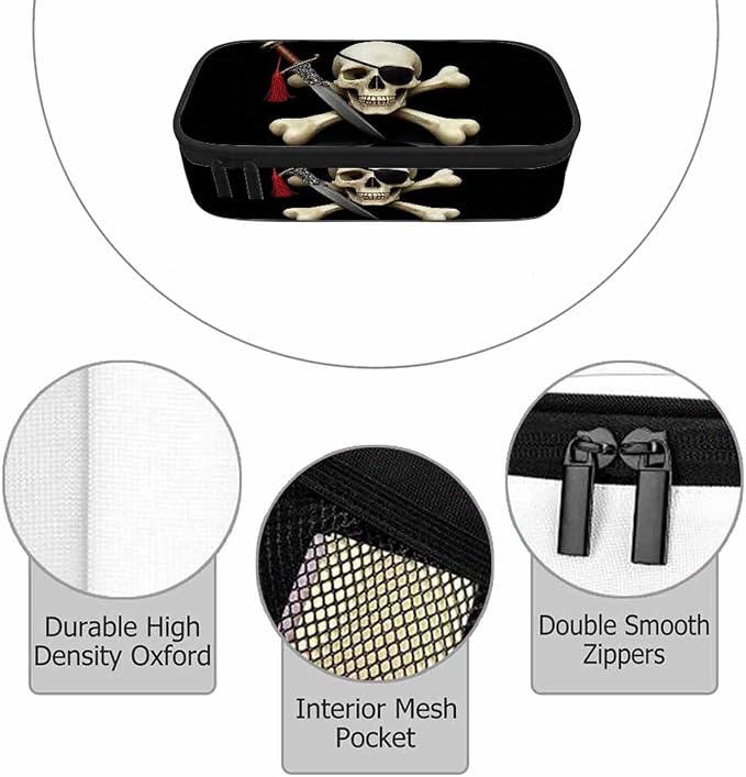 Skull Pirate Pencil Case Crossbones Eye Halloween Day Of The Dead Black Pencil - Image 3