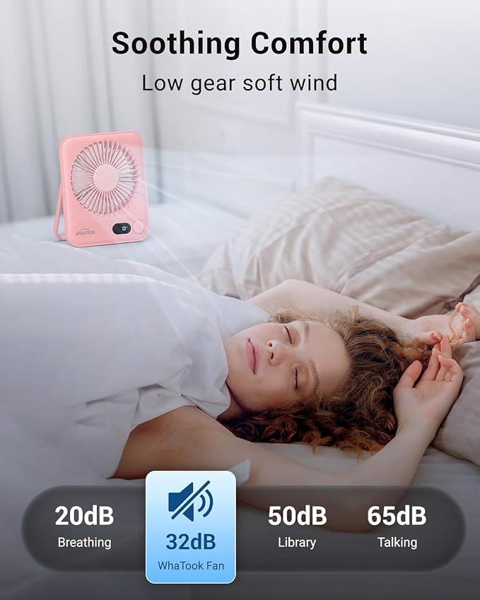 WHATOOK Small Desk Fan Personal Fans: 5000mah 25 Hours Battery Office Quiet - Image 3