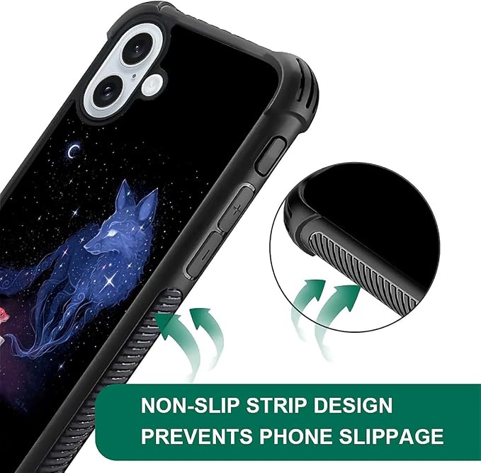 for iPhone 16 Plus Case, Galaxy Fox Wolf Pattern Graphic Design Girl Boy Soft - Image 6