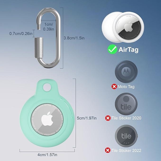 AirTag Holder with 304 Carabiner, 4 Pack IPX8 Waterproof Shockproof PC Hard Case - Image 8