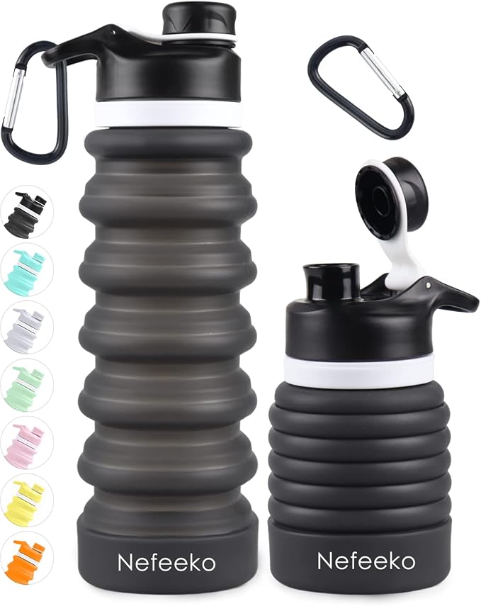 Nefeeko Collapsible Water Bottle, 26oz Silicone Foldable Water Bottles by Nefeeko
