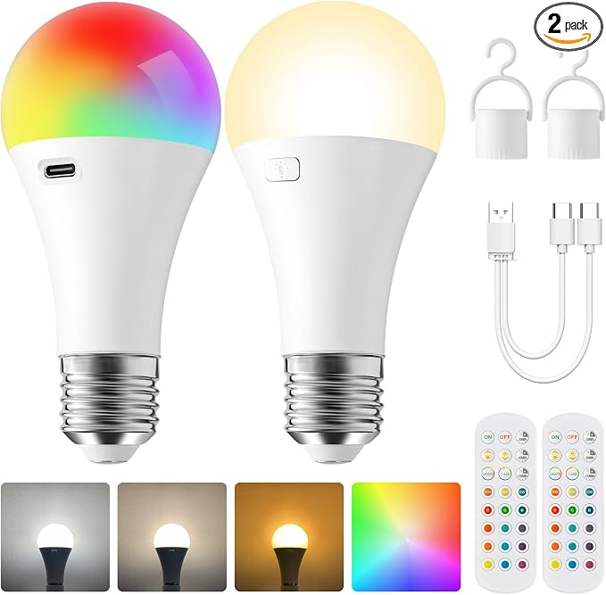 2Pack E26 Rechargeable Light Bulbs by Onite