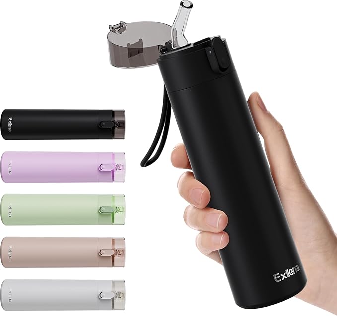 9oz Small Water Bottles with Straw, Mini Water Bottle with One-Hand Open Design by Exllena