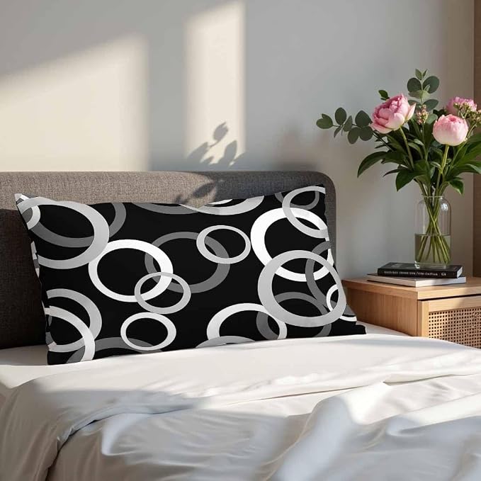 Abstract Geometric Circle 12 X 20 Pillow Covers Black White Decor Artwork Set - Image 4