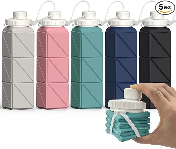 BEAUTAIL Collapsible Water Bottles 20.6oz, Silicone Foldable Portable Travel by BEAUTAIL