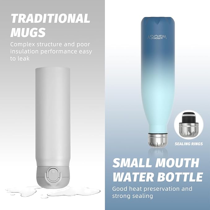 WATERSY Stainless Steel water bottles, 17oz/500ml Insulated Water Bottles - Image 4