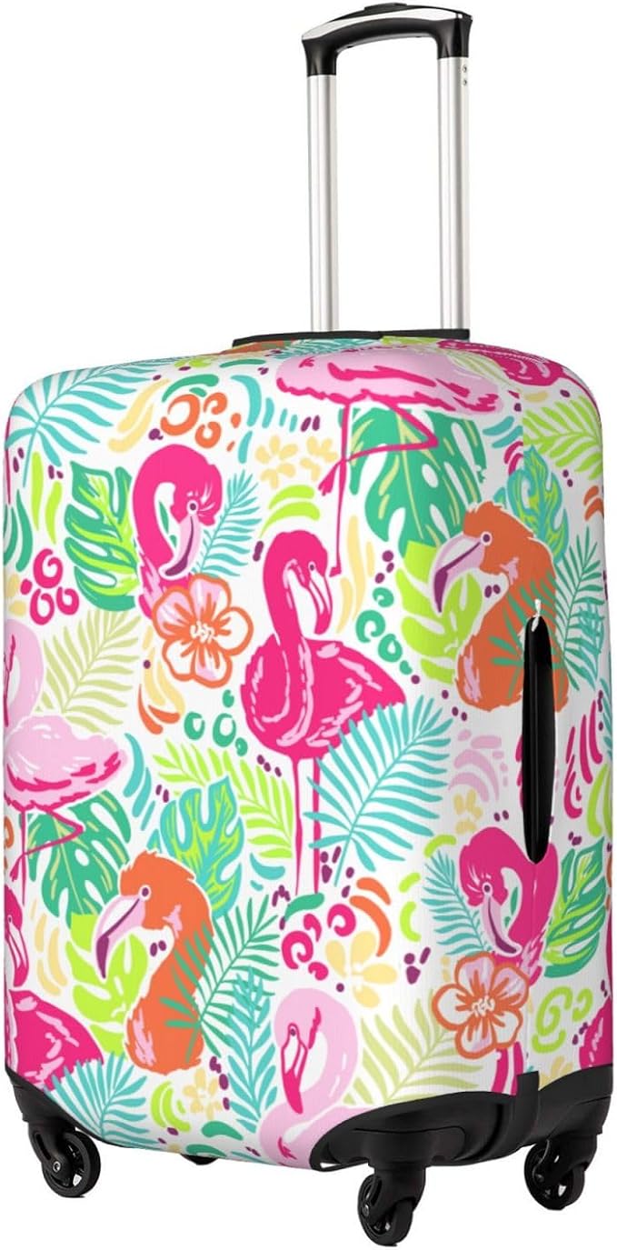 Bright Flamingo Tropical Leaf Elastic Luggage Cover, Suitcase Protector - Image 2
