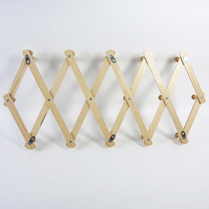 AMAPON Accordion Style Expandable Wall Wooden Coat Rack 16 Hooks Hang Hats - Image 6