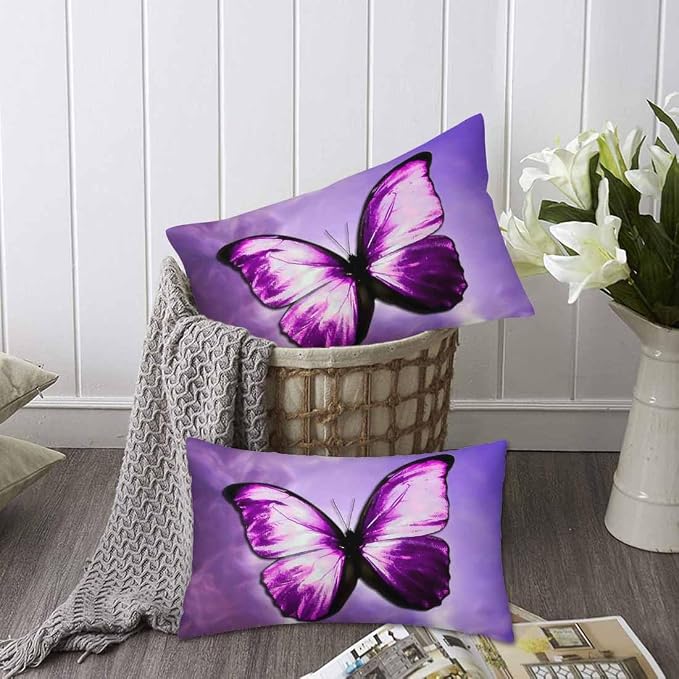 Purple Butterfly Couch Pillow Covers 12 X 20 Vibrant Magical Nature Insect Set - Image 6