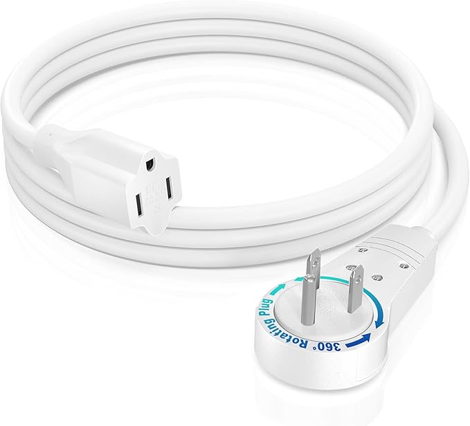 Maximm Extension Cord 4 Foot White Flat Plug, 360° Rotating Short Power Cord by MaximmCable