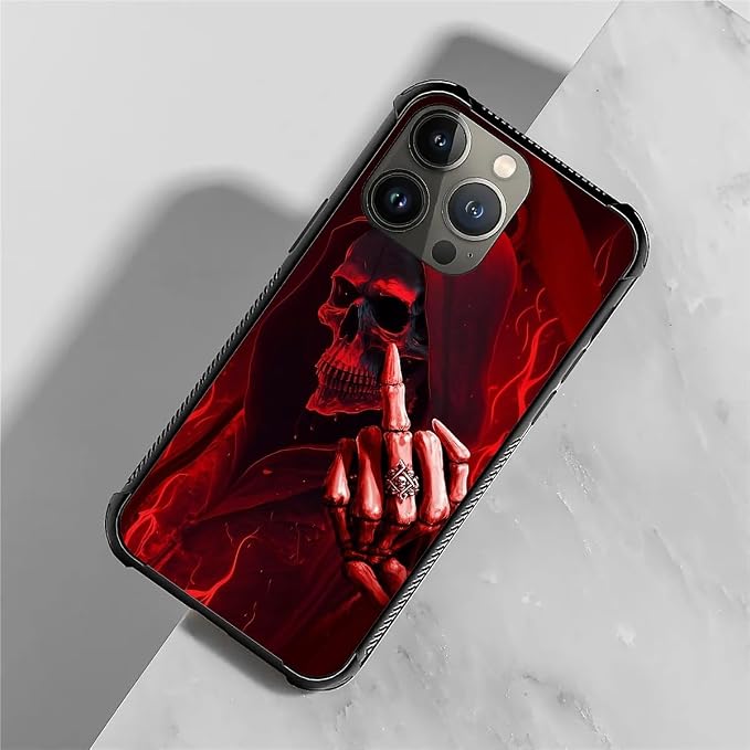 for iPhone 13 Pro Case, Gestures Funny Skull Pattern Graphic Design Girl Boy - Image 7