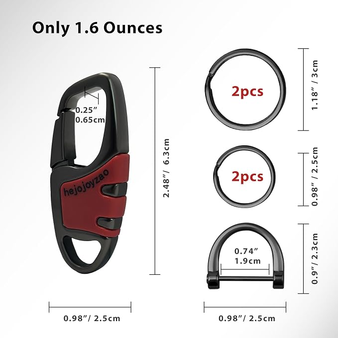 Keychain with Carabiner Clip, 4 Heavy Duty Key Rings and D Ring - Image 6