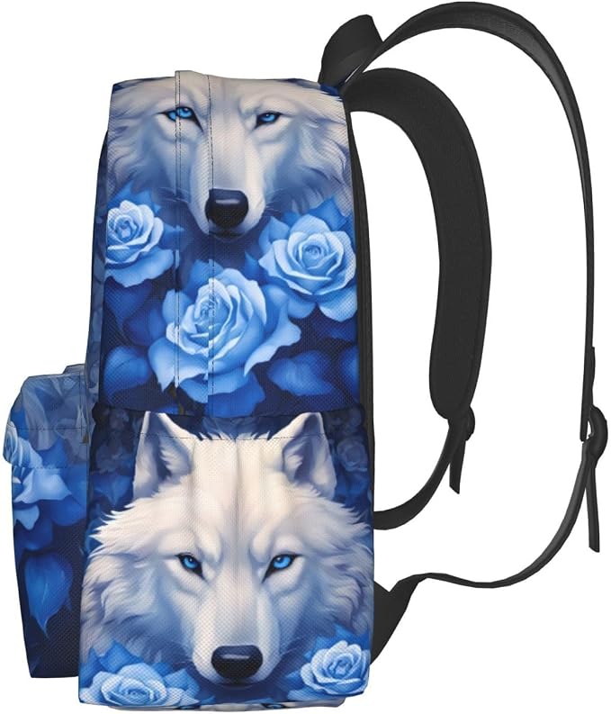 cfpolar 17 Inch Backpack Blue Rose Wolf Laptop Bag Shoulder Bag School Bookbag - Image 2