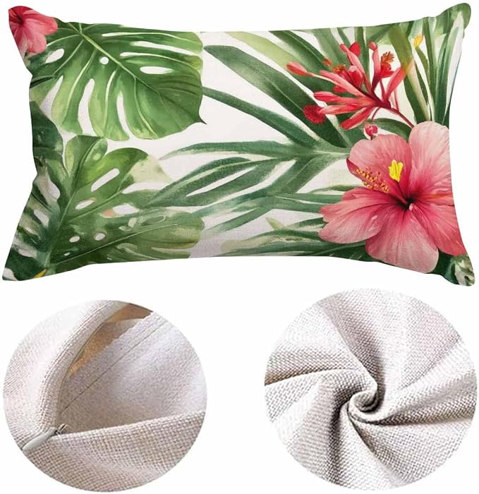 EKOBLA Watercolor Tropical Floral Pillow Cover Hawaii Palm Tree Hibiscus Square - Image 6