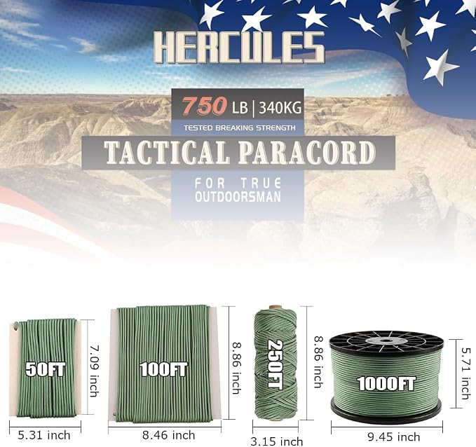 HERCULES 750lb Paracord 4mm 11 Strands Tactical Parachute Cord, Outdoor Gear - Image 2