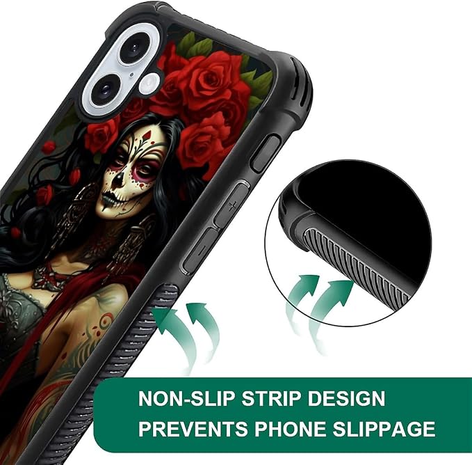 for iPhone 16 Case, Day of The Dead Halloween Woman Pattern Graphic Design Girl - Image 7