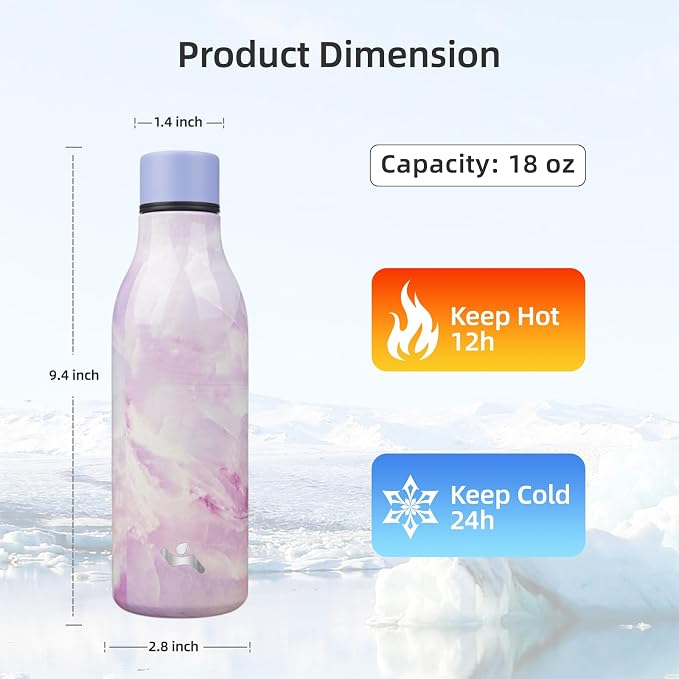 Insulated Water Bottle with Strap, 18 oz Double Wall Stainless Steel Vacuum - Image 2