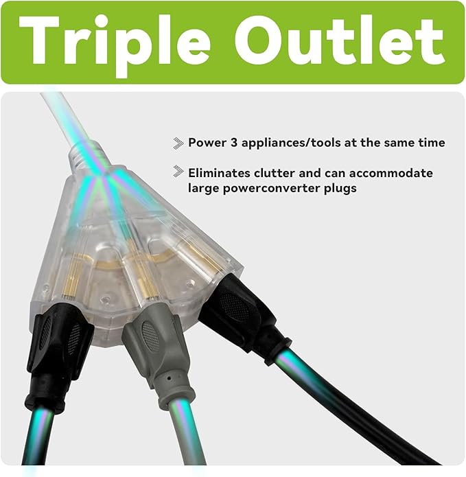 EP 3FT 12 Gauge Heavy Duty Extension Cord, 15A 125V 1875W, 3 Outlet - Image 3