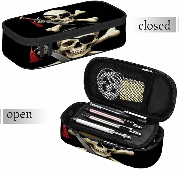 Skull Pirate Pencil Case Crossbones Eye Halloween Day Of The Dead Black Pencil - Image 7