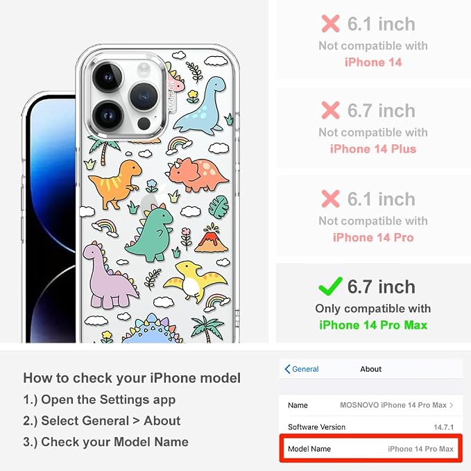 MOSNOVO for iPhone 14 Pro Max Case | Military Grade 6.6ft Drop Tested | Clear - Image 2