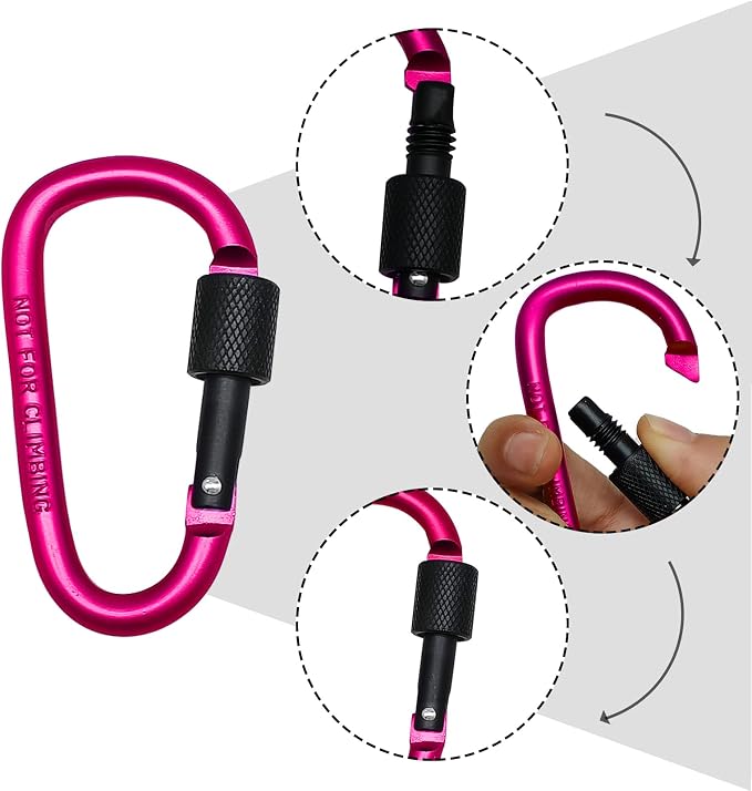 6 Pack Small Locking Carabiner, 3 Inch Aluminum D-Shape Snap Hook - Image 2
